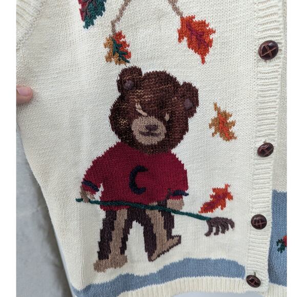 Vintage Capacity Woman 2X Knit Sweater Vest Fall Bears Leaf Scene Cottagecore - Picture 3 of 4
